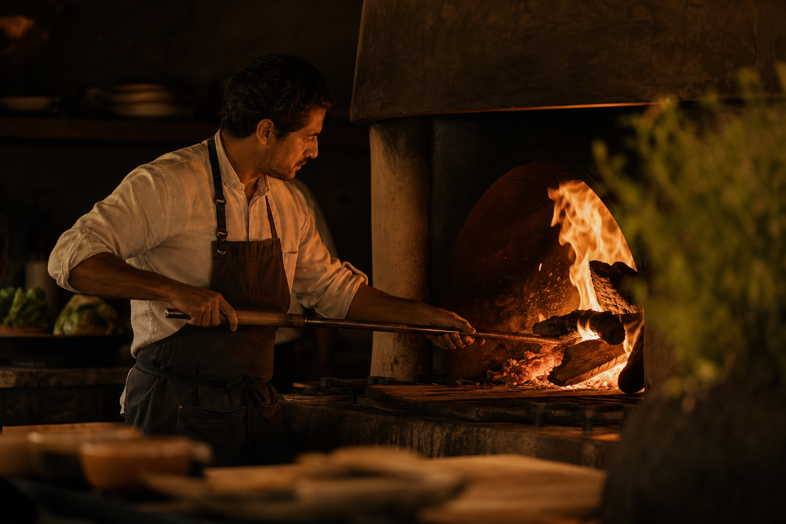 Ballena's chef at the wood-fired hearth
