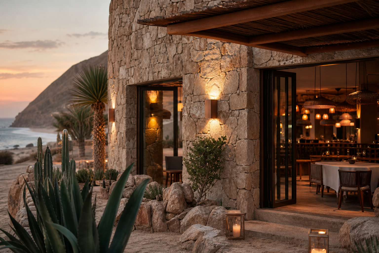 Ballena's stone facade in the evening light