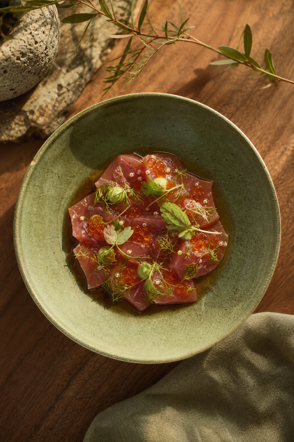 Ballena crudo and a gift card on a wooden table