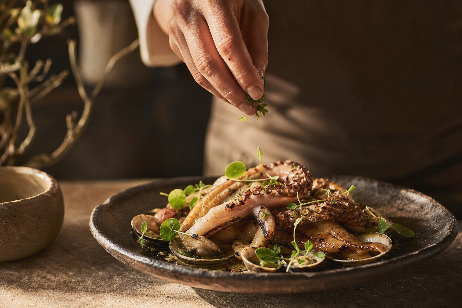 A wood-fired dish plated at Ballena